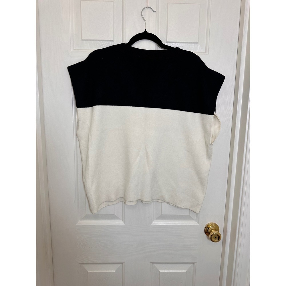 Maeve by Anthropologie Black Cream Colorblock Sweater Vest Knit Top XL - Picture 3 of 4